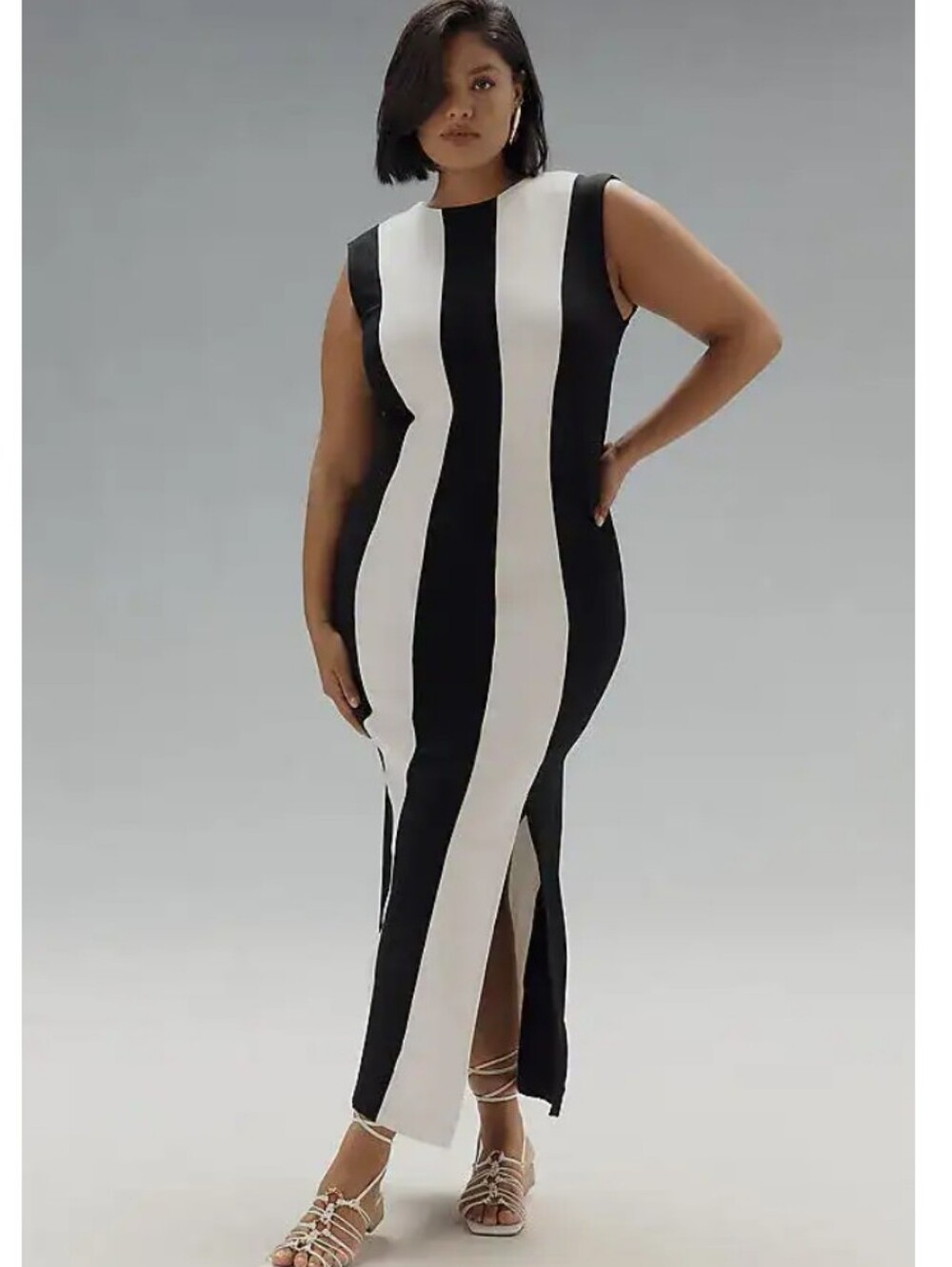 Anthropologie Eloquii Striped Knit Maxi Dress Sz 20 NWT Black/white